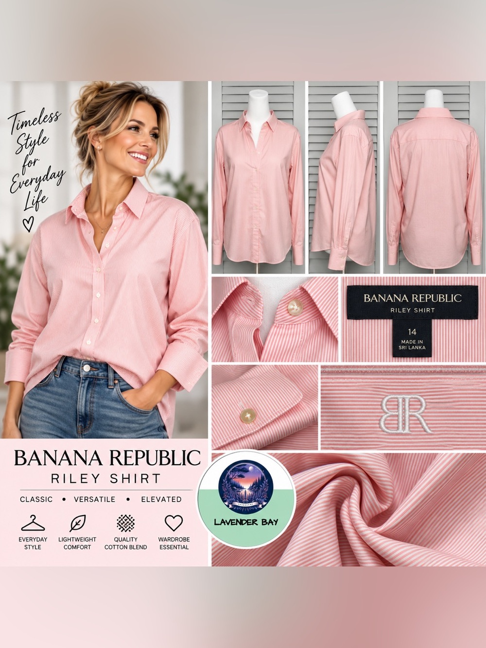 BANANA REPUBLIC RILEY SHIRT PINK PINSTRIPE BUTTON DOWN SIZE 14